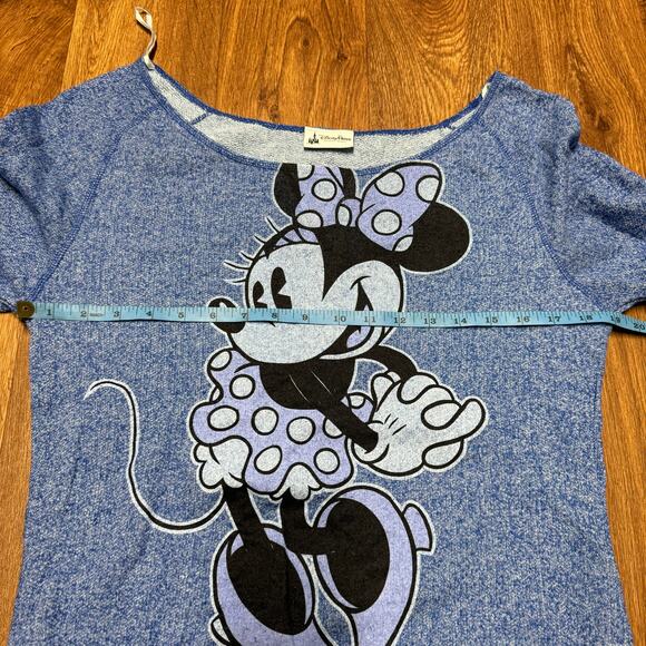 Disney Parks Womens Blue Scoop Neck Minnie Mouse Sweatshirt Size Medium Large - Picture 6 of 7